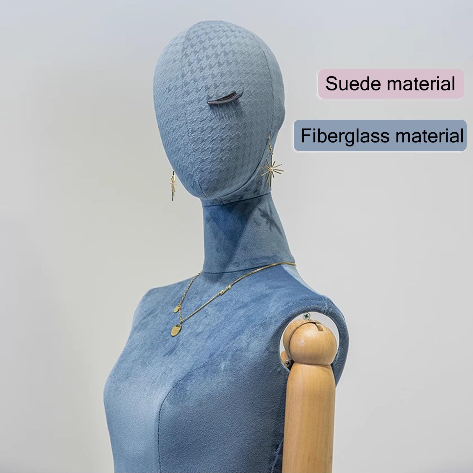 Schaufensterpuppe Präsentieren Sie menschliche Schaufensterpuppen im Ladengeschäft mit Kleidung, Oberkörper aus Wildleder-Fiberglas, abnehmbare, verstellbare Schaufensterpuppe(Grey Silver)