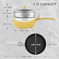 Vista 6 de Audecook - Olla caliente eléctrica, mini sartén eléctrica portátil antiadherente de 1.7L con ajuste de potencia, olla para ramen multifuncional