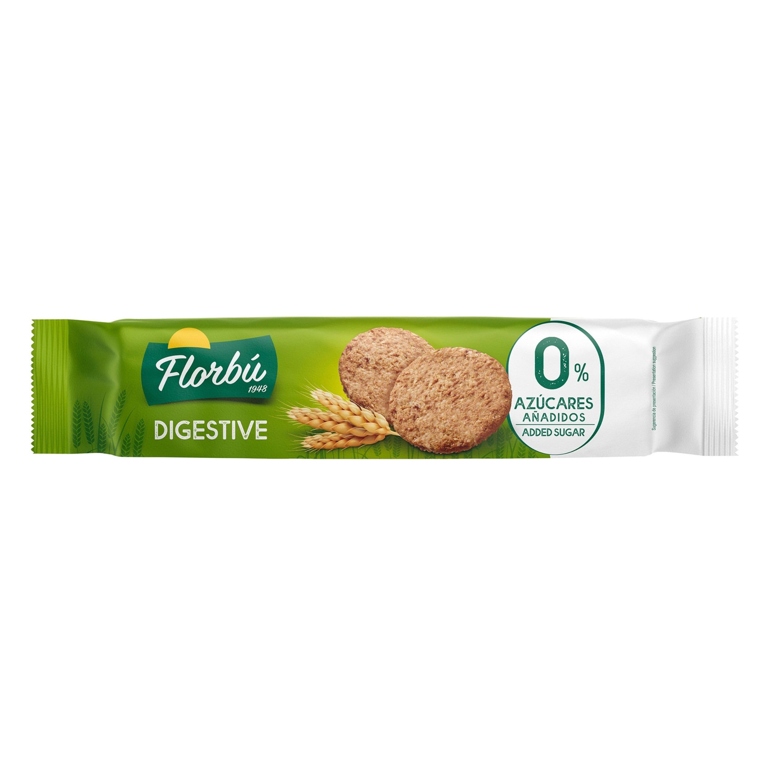 Florbu Digestive 0% No Added Sugar Biscuits – Wholemeal Fibre Rich Snack Ideal for Diabetics, Made with Sunflower Oil & Traditional Recipe - Ideal for Breakfast Biscuit or with a Coffee Break