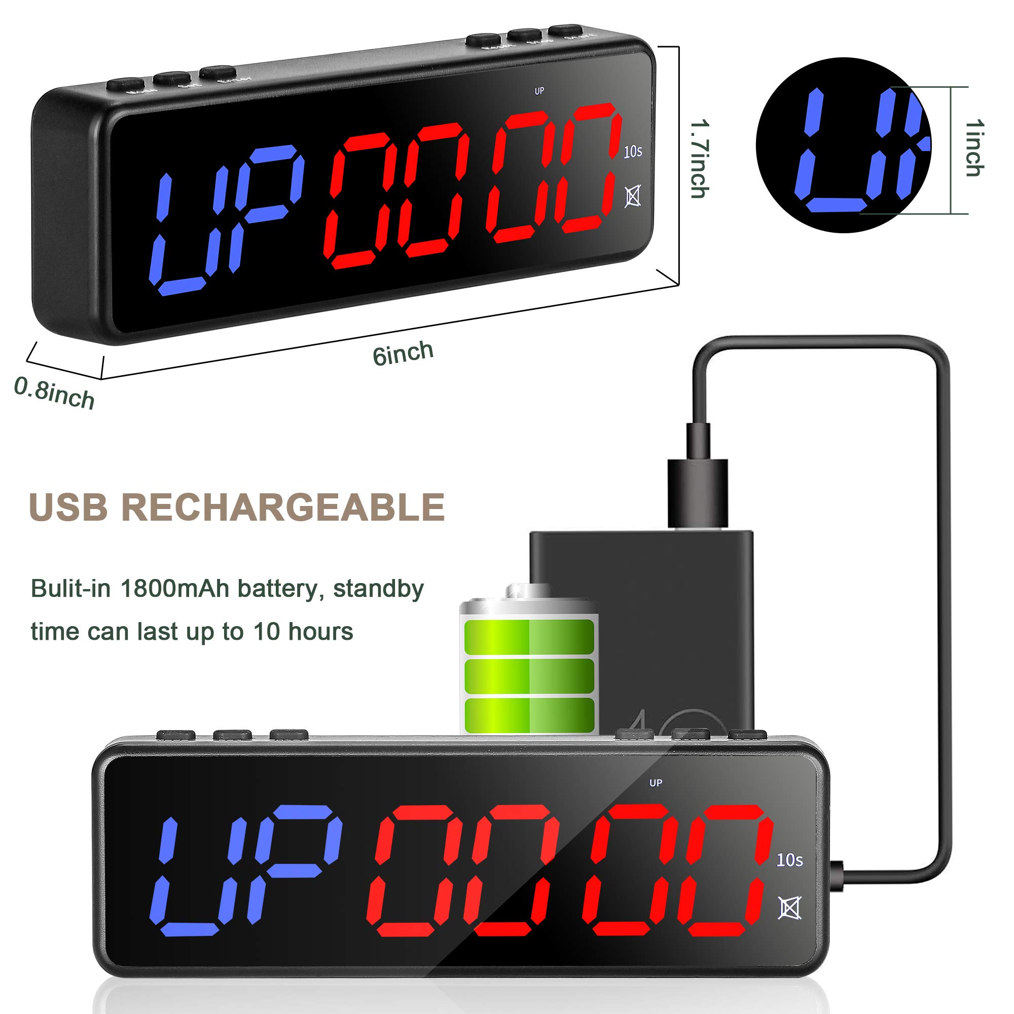 Timer a LED per allenamento e palestra, timer magnetico posteriore programmabile per allenamento fitness con telecomando, cronometro per TABATA FGB (blu+rosso+APP BT)