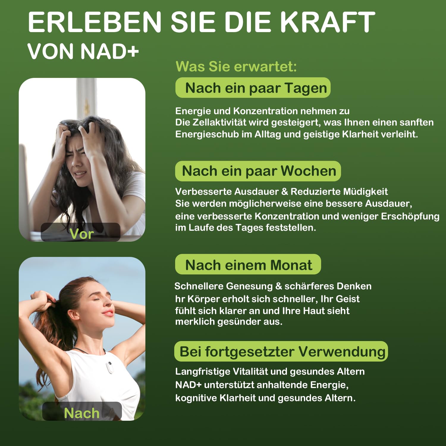 NAD+ Zellregeneration 1000mg – Flüssigkeit NAD Nahrungsergänzungsmittel für Anti-Aging, DNA-Reparatur & Energie – NAD+ Booster mit Resveratrol, Kollagen & Quercetin – 10 Trinkampullen