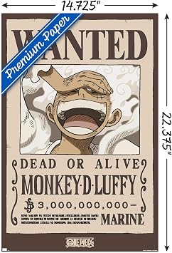 One Piece - Monkey D Luffy Wanted Poster Wall Poster, 22.4L x 14.7W, Premium Unframed Version