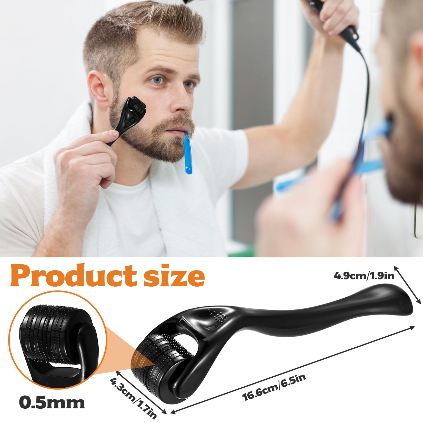 Bartroller 0.5mm, Bartroller Bartwuchs, für Dermaroller 0.75mm, Microneedling Roller, Mikronadelroller für Haut und Haarpflege, Gesicht und Körper, Männer Frauen, für Derma Roller Set