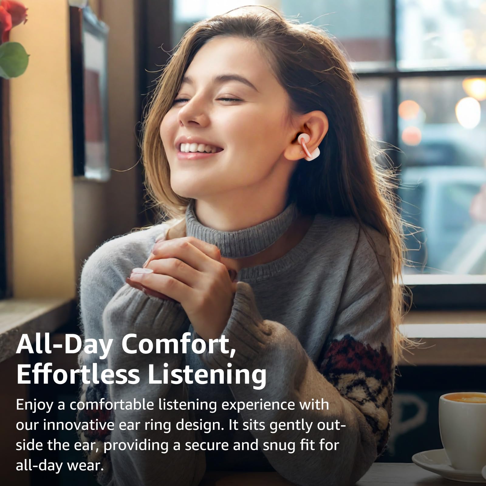 TOZO OpenEarRing Écouteurs Bluetooth sans Fil 5.1g Ultraléger Confortable | Réduction IA de Bruit ORIGX Acoustique EQs Ajustement 40H d'Autonomie LED Écran USB Type C IPX5