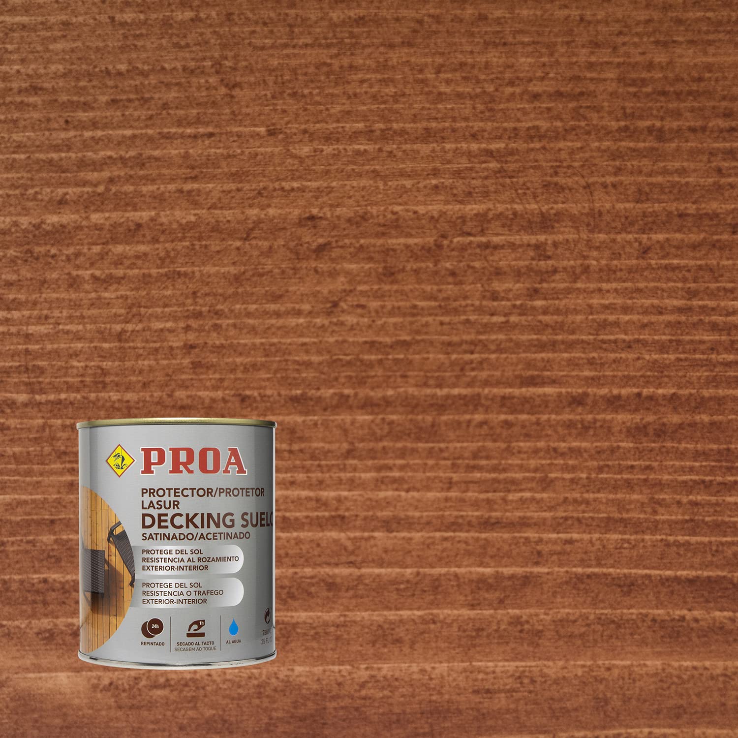 Lasur protector Decking suelo para madera al agua. 4 L. Teca. Exterior. Cuida y protege la madera de suelos con acabado natural. Satinado. Proa.