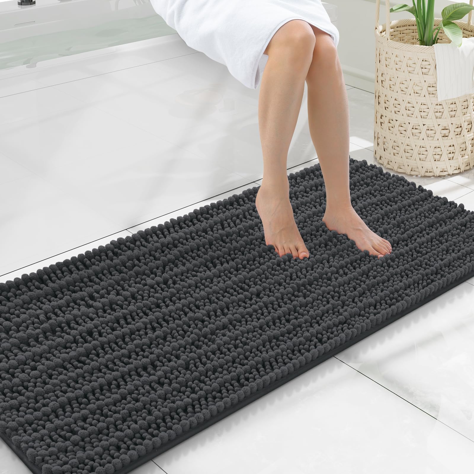 Smiry Bathroom Rugs Mat 47x20, Extra Soft Absorbent Chenille Bath Rugs, Non Slip Rubber Backing Machine Washable Quick Dry Bath Mats for Bathroom