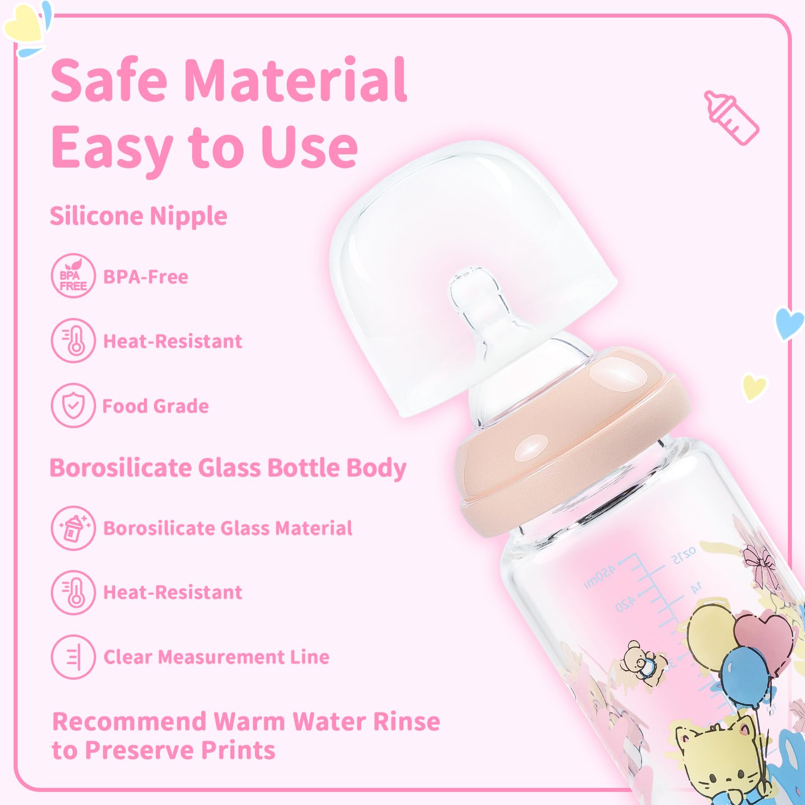 LittleForBig Adult Glass Feeding Bottle Ultra Printed Specialty Oversized Baby Cuties Pattern