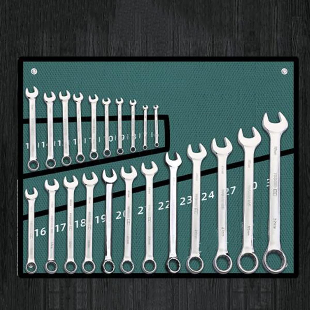 Ratcheting Wrench Set, Metric Combination Spanner Kit, Chrome Vanadium Steel Combination Wrench Set, Perfect for Home, Bike, and Car Repair, Canvas Storage