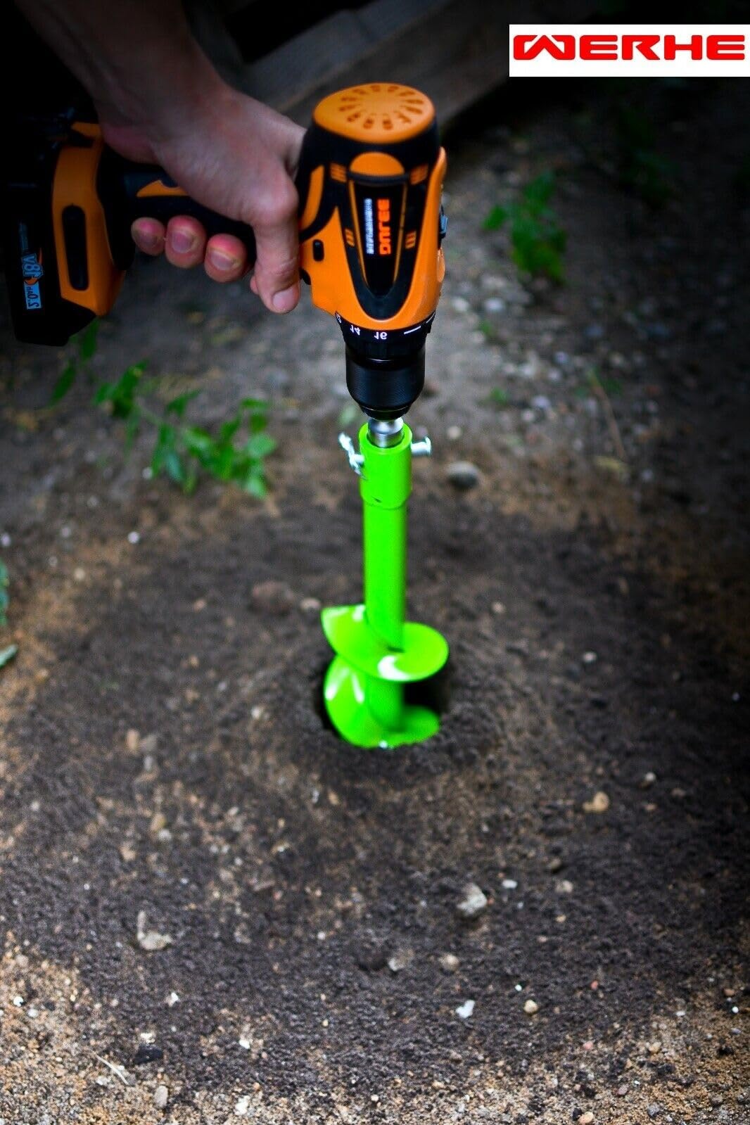 WERHE Broca de tierra 50 mm con adaptador hexagonal – Broca helicoidal robusta para postes y pozos – Punta de perforación precisa para jardín y construcción