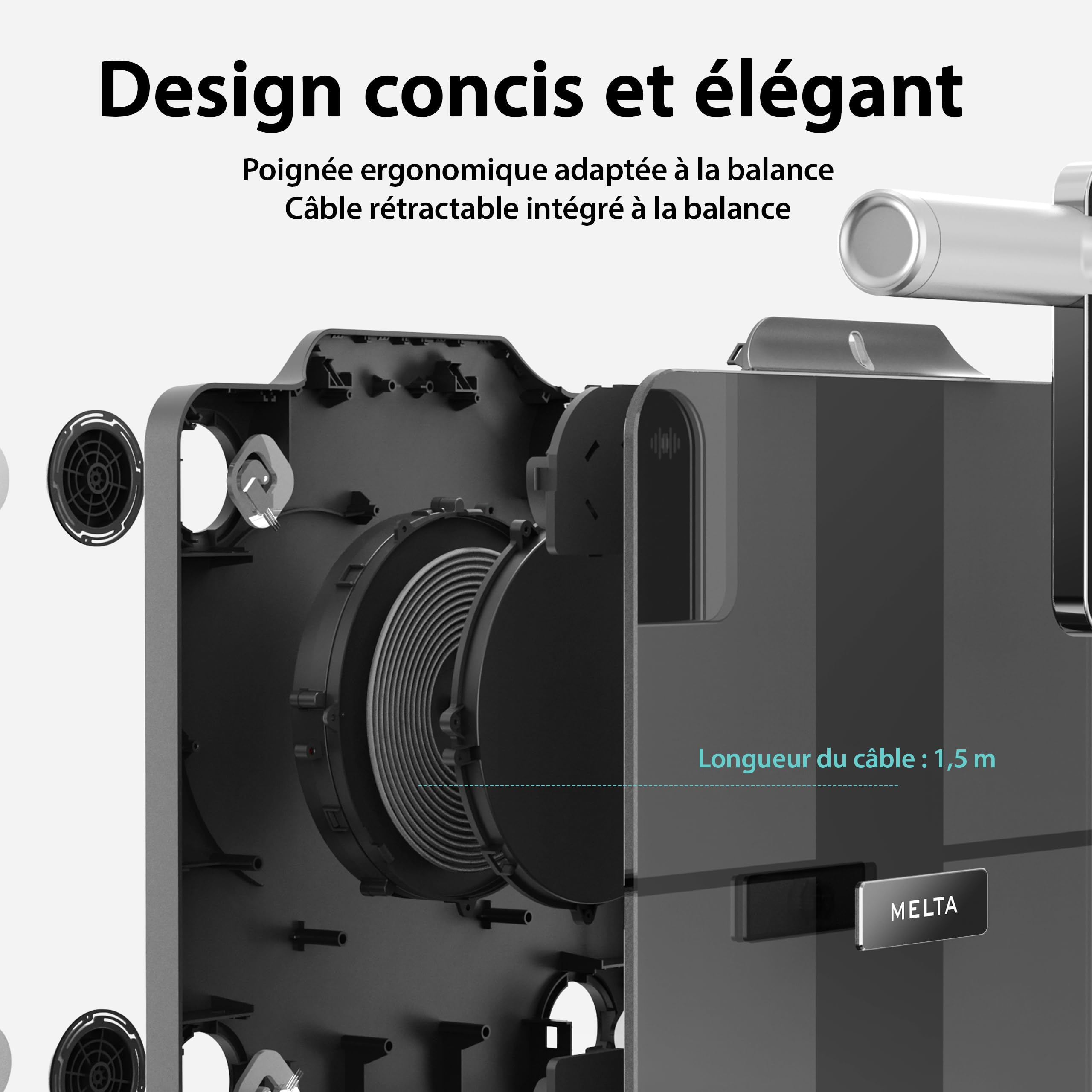 MELTA. Balance Pèse Personne Connecté Intelligent, Balance Impédancemètre 8 Électrodes, Analyse Corporelle Complète, Écran Couleur, 58 Mesures, Bluetooth 5.0, Application Fitdays+, 180kg/400lb