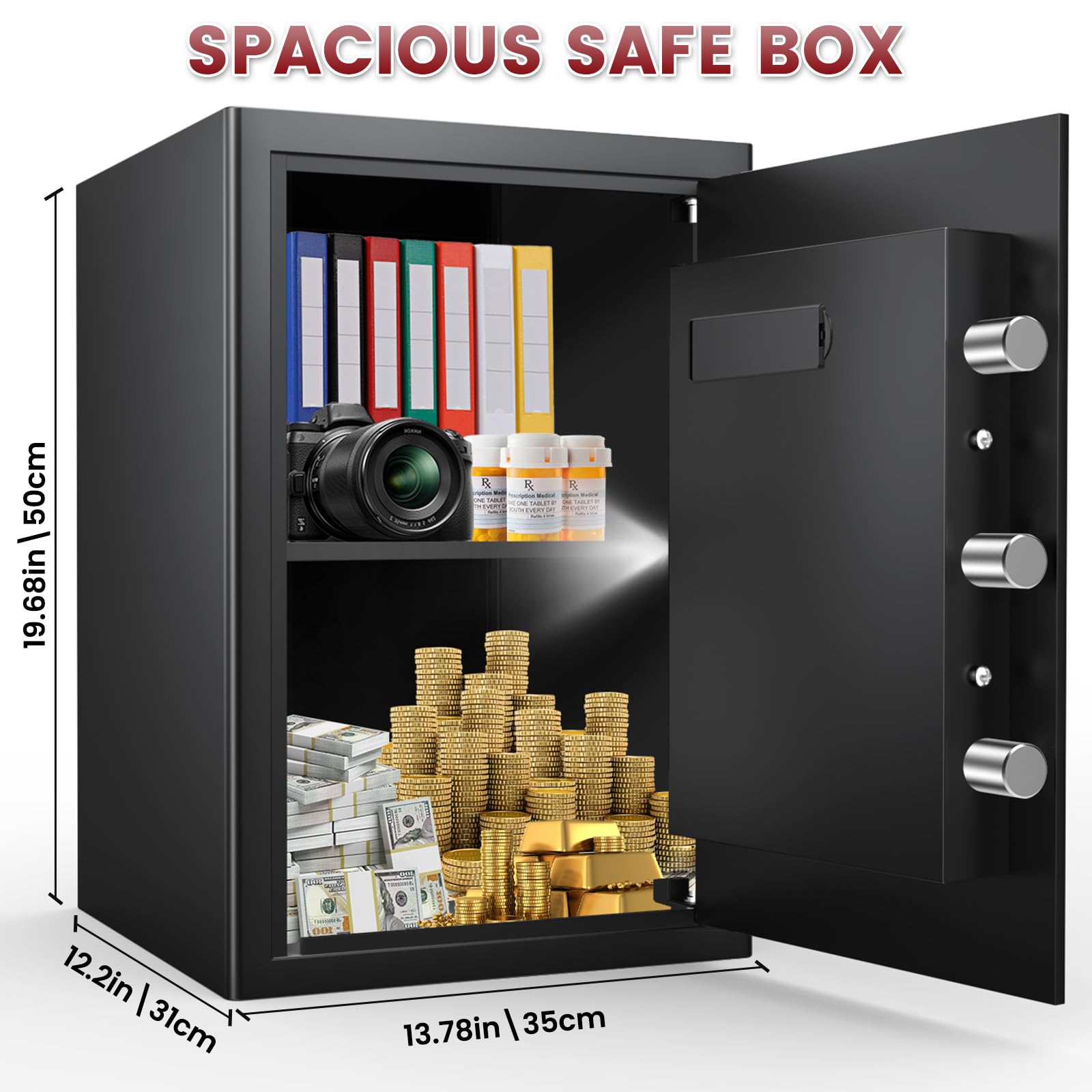 Caja Fuerte Pequeña Con Llave/caja Fuerte De Alta Seguridad/ Cerradura De Acero Segura/oficina En Casa Caja De Almacenamiento Para Dinero Anciano Con 3 Llaves (dorado-17