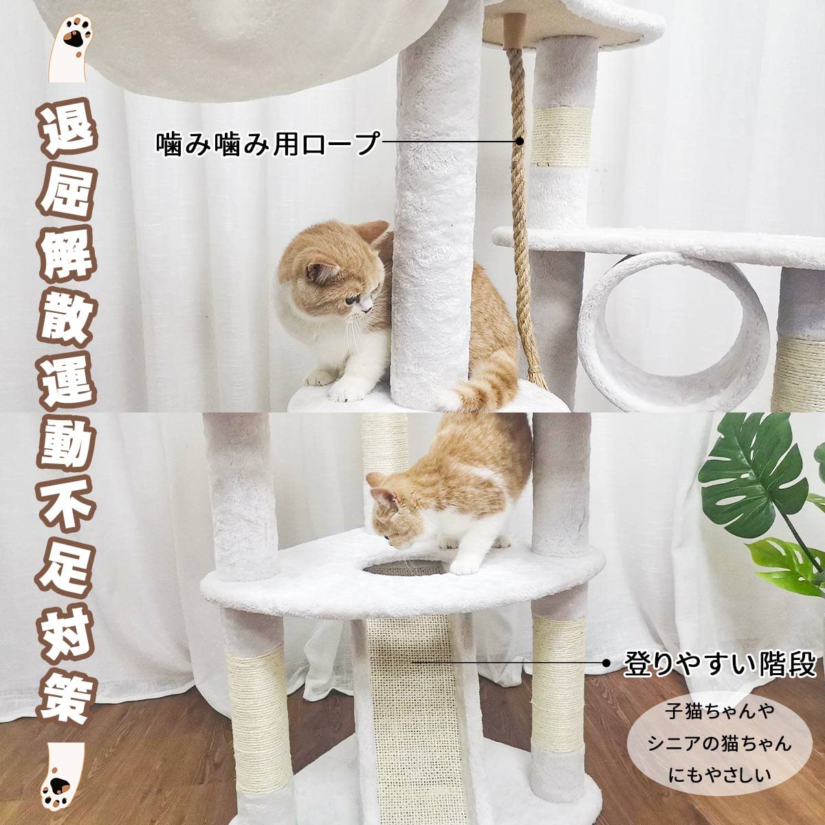 キャットタワー a Amazon | Haskoss 猫爬架 キャッキャットタワー 木製