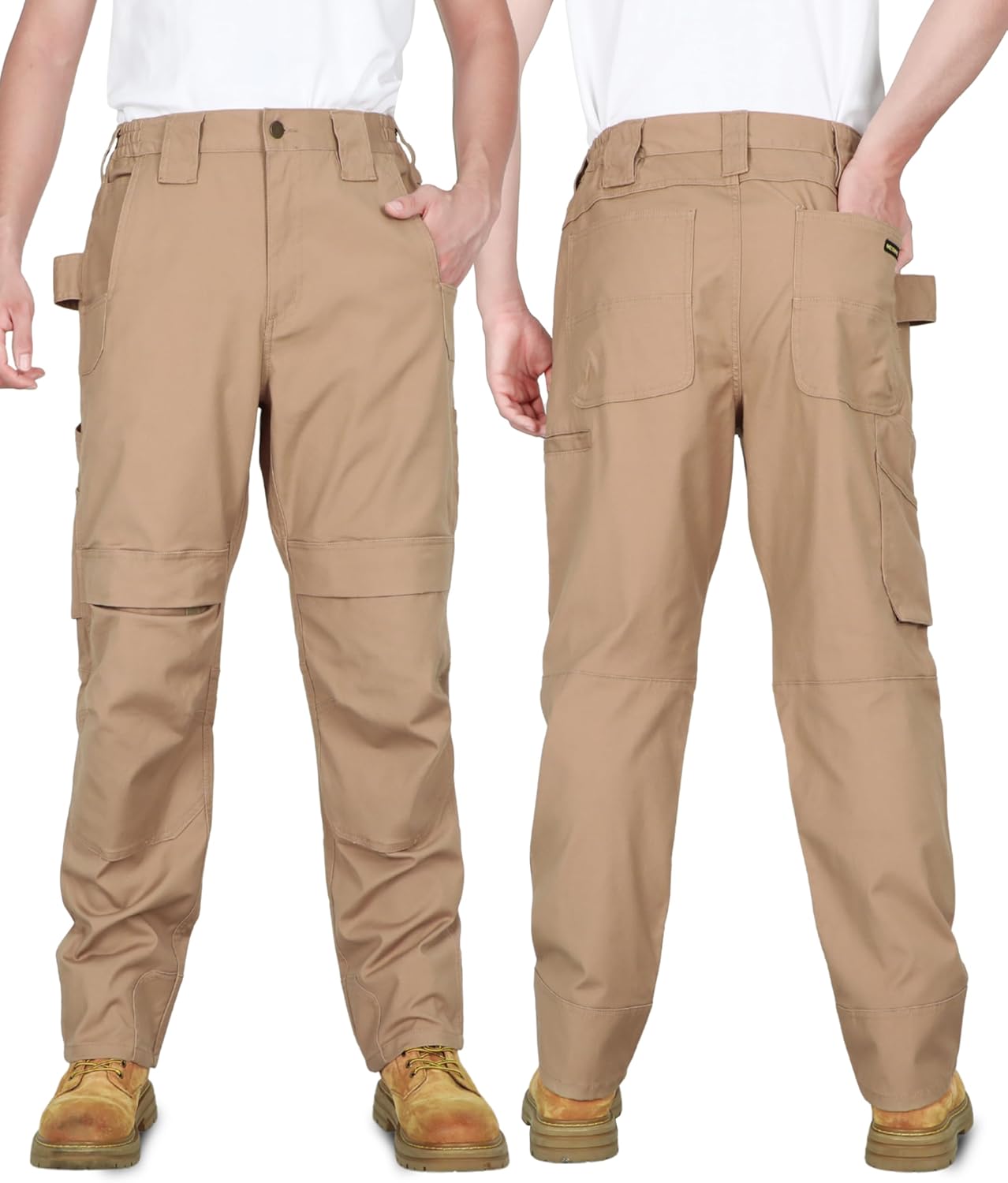 BOCOMAL FR Pants for Men Stretch Canvas Knee Pads Opening Flame Resistant Utility Reinfoced Work Carpenter Jeans Relaxed Fit