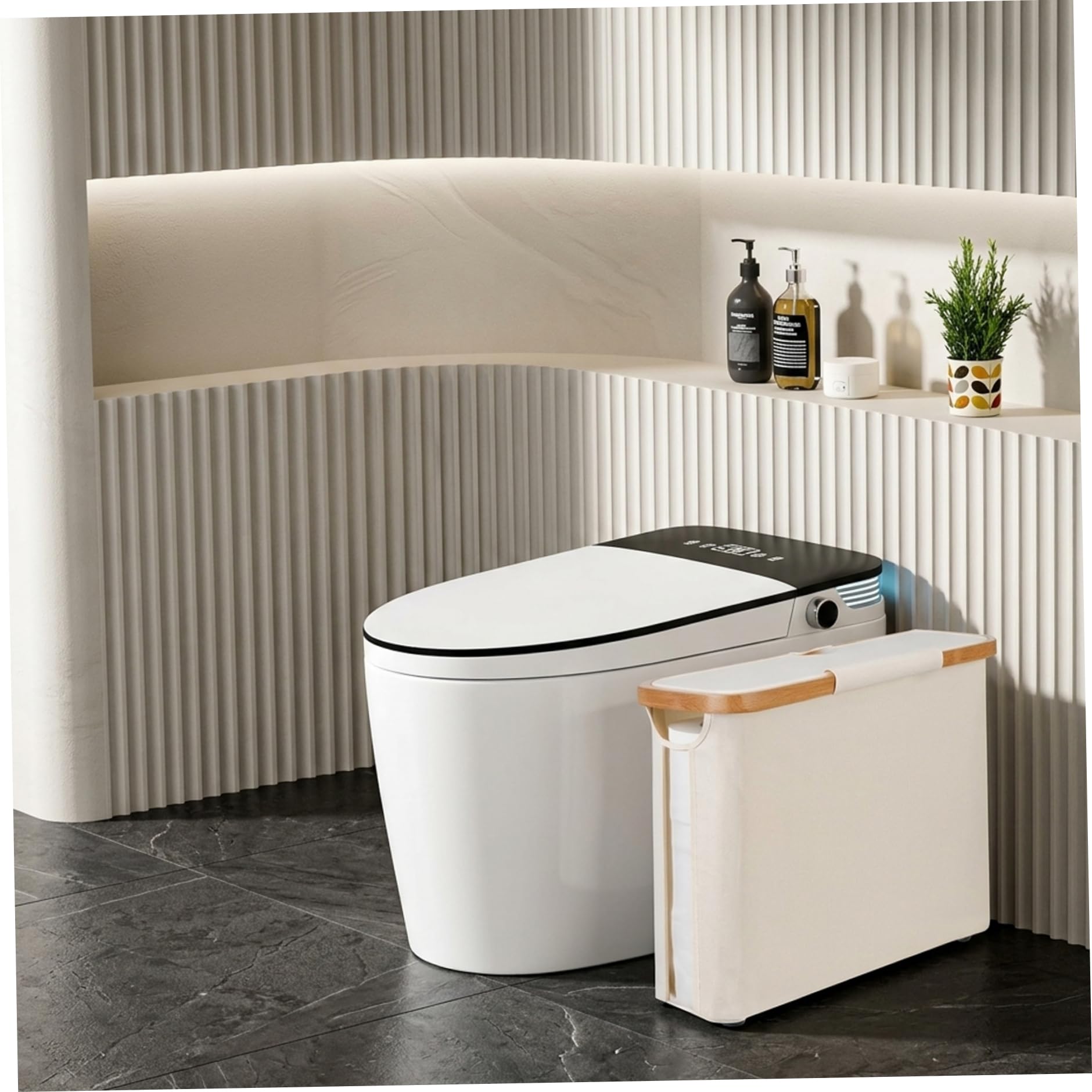 Almacenamiento de papel higiénico, cesta apilable de 12 rollos para pañuelos de baño con tapa de bambú, almacenamiento de papel blanco que ahorra espacio para el hogar organizado, cesta de inodoro
