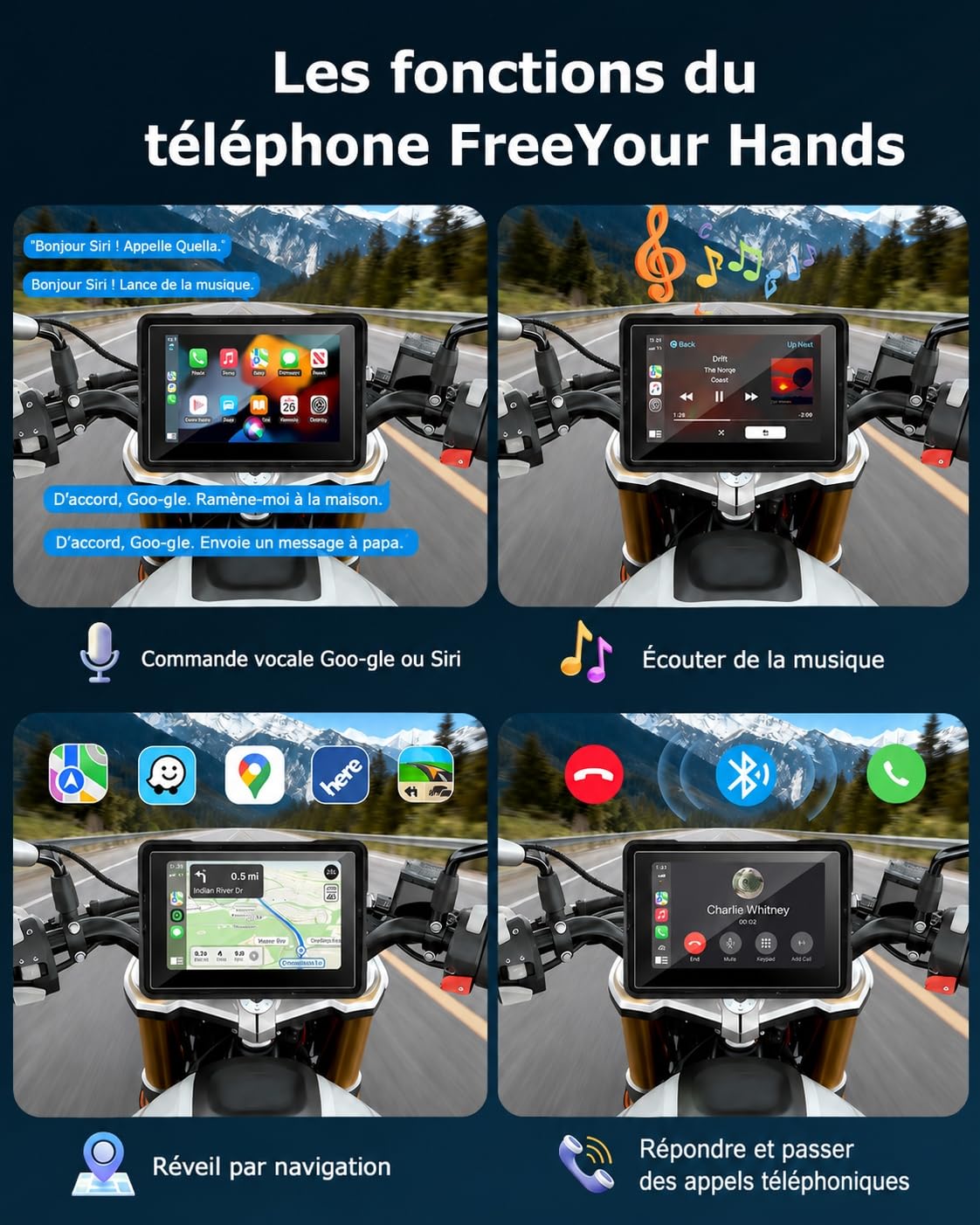 Jansite Carplay Moto Écran Android Auto avec Tactile Étanche de 5 Pouces | CarPlay&Android Auto Sans Fil, Vocales GoOgle & Siri, écran Tactile étanche IP67, Utilisable avec des Gants, GPS Navigation