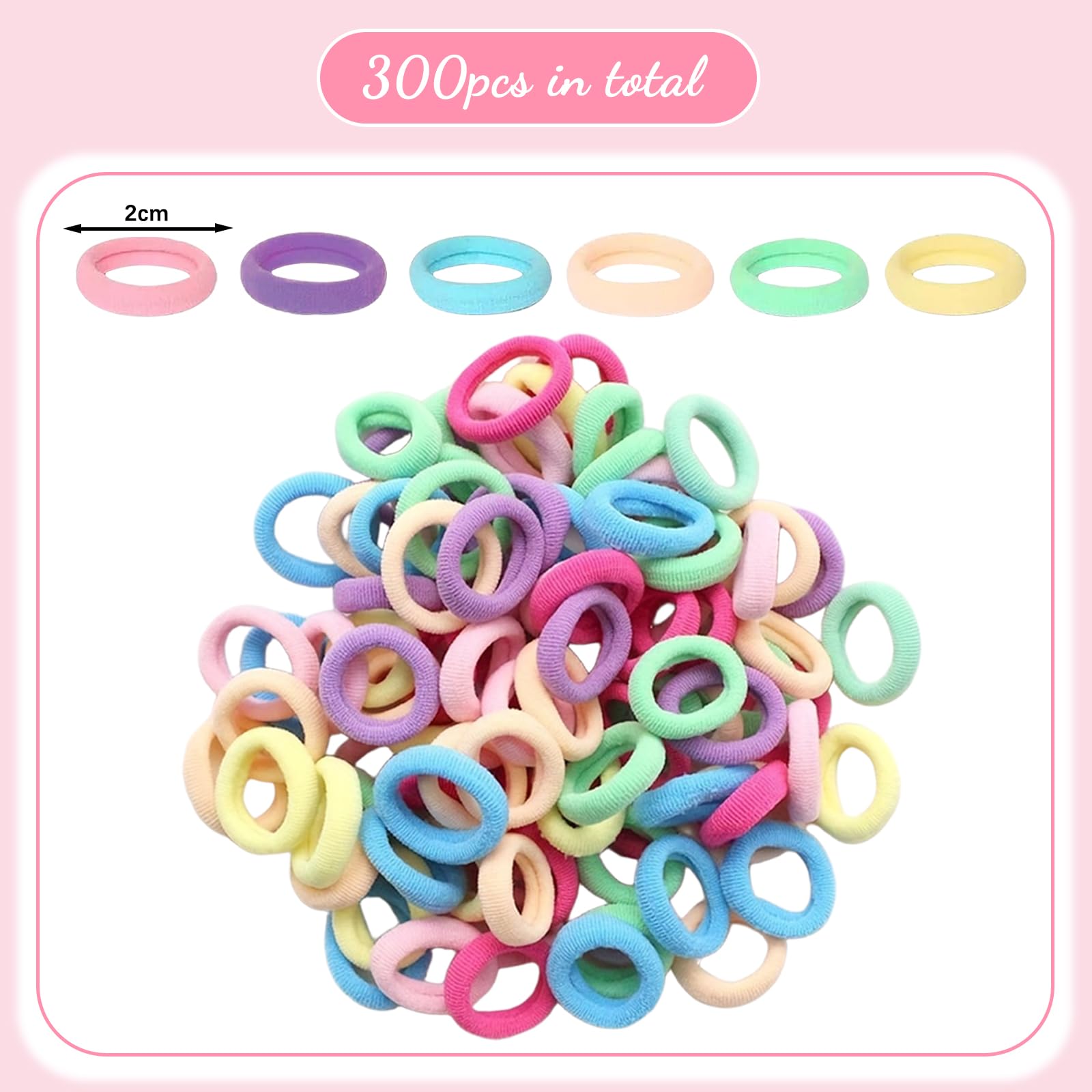 DAVBNM 300-Pack Baby Hair Bands for Girls Kids Seamless Elastic Hair Ties Toddler Bobbles No Damage for Thick Hair Multicolor - Image 2