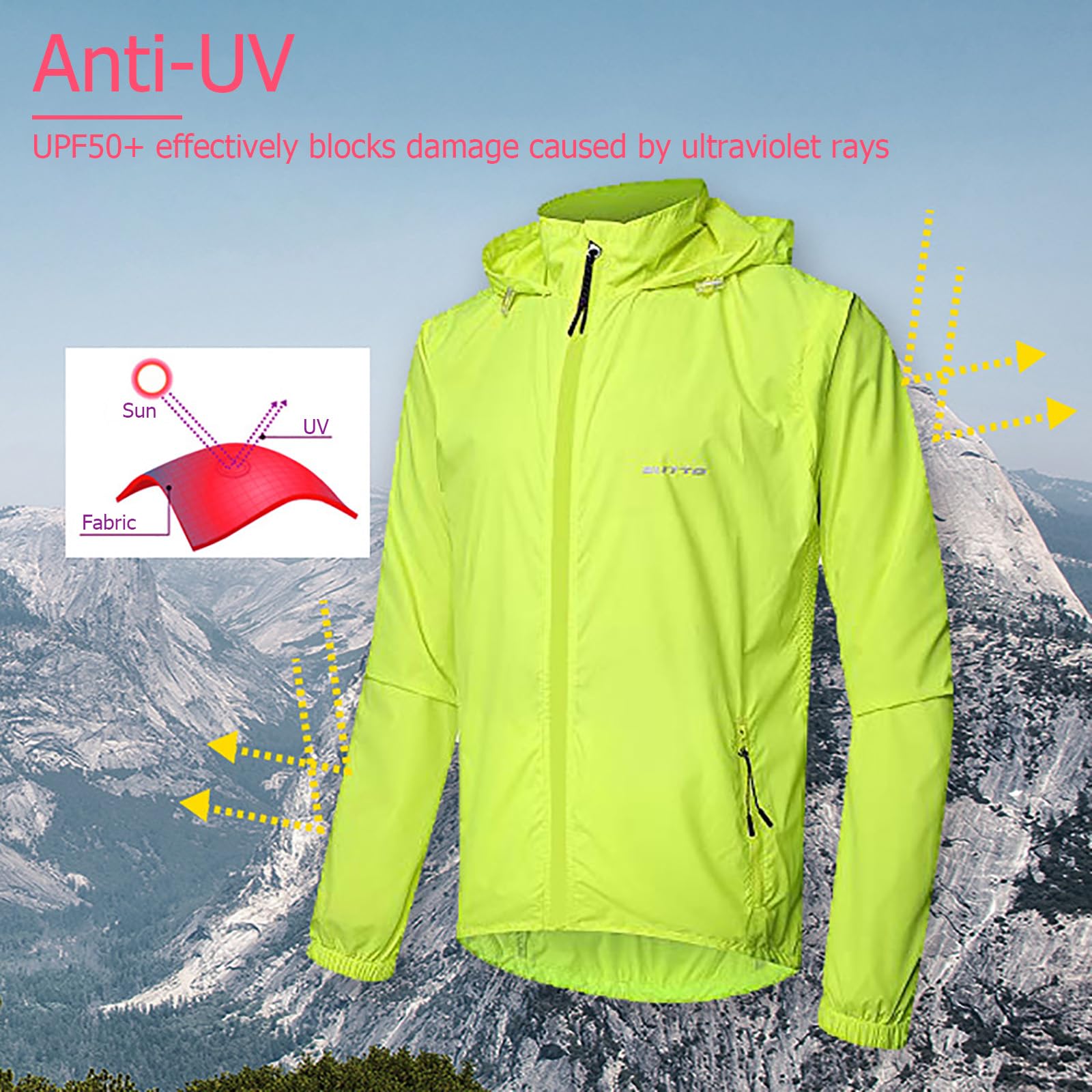 KBOPLEMQ Coupe-vent, Longue, Imperméable, Respirante, Grande Taille, Veste Fonctionnelle, Doublée à Capuche, Imperméable, Imperméable, Pliable, Pour L'été, La Randonnée, La Mi-saison, Vert, M