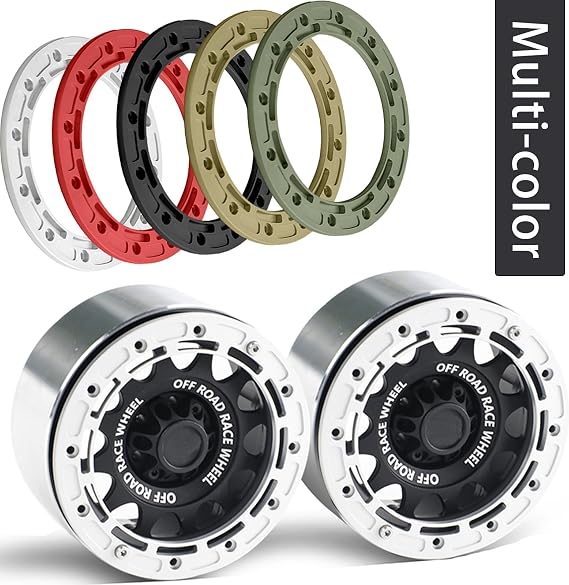 2.6 Beadlock Wheel Rims 4pcs for Scale RC Off Road Race, Use for OD 135mm Tires, Stamped Steel Wheel with 17mm/12mm Hexes Compatible with MJX H8H MK07 KM4 4082/83 1/7 1/8 1/10 Off Road Crawler Car