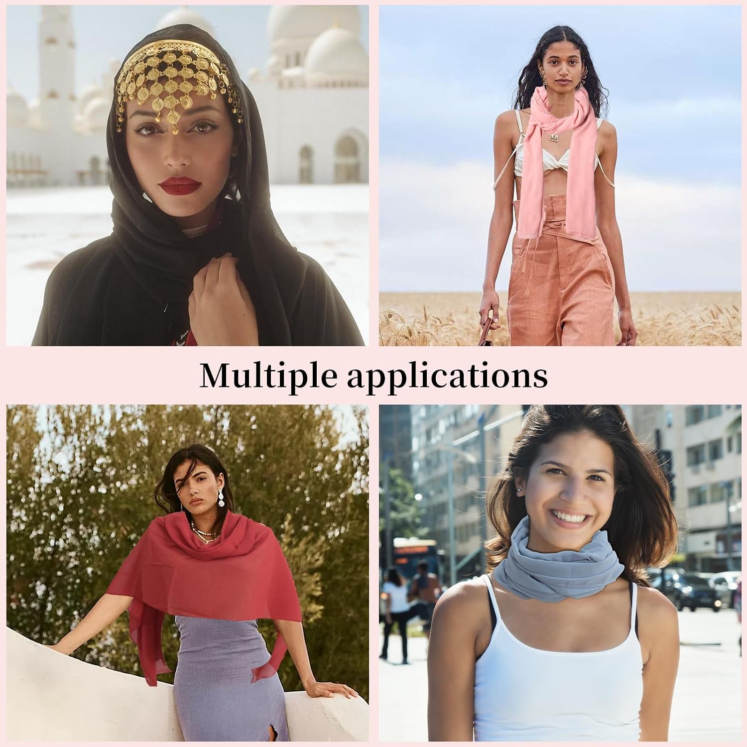25 Pcs Chiffon Hijab Head Scarves for Women(Solid Color)
