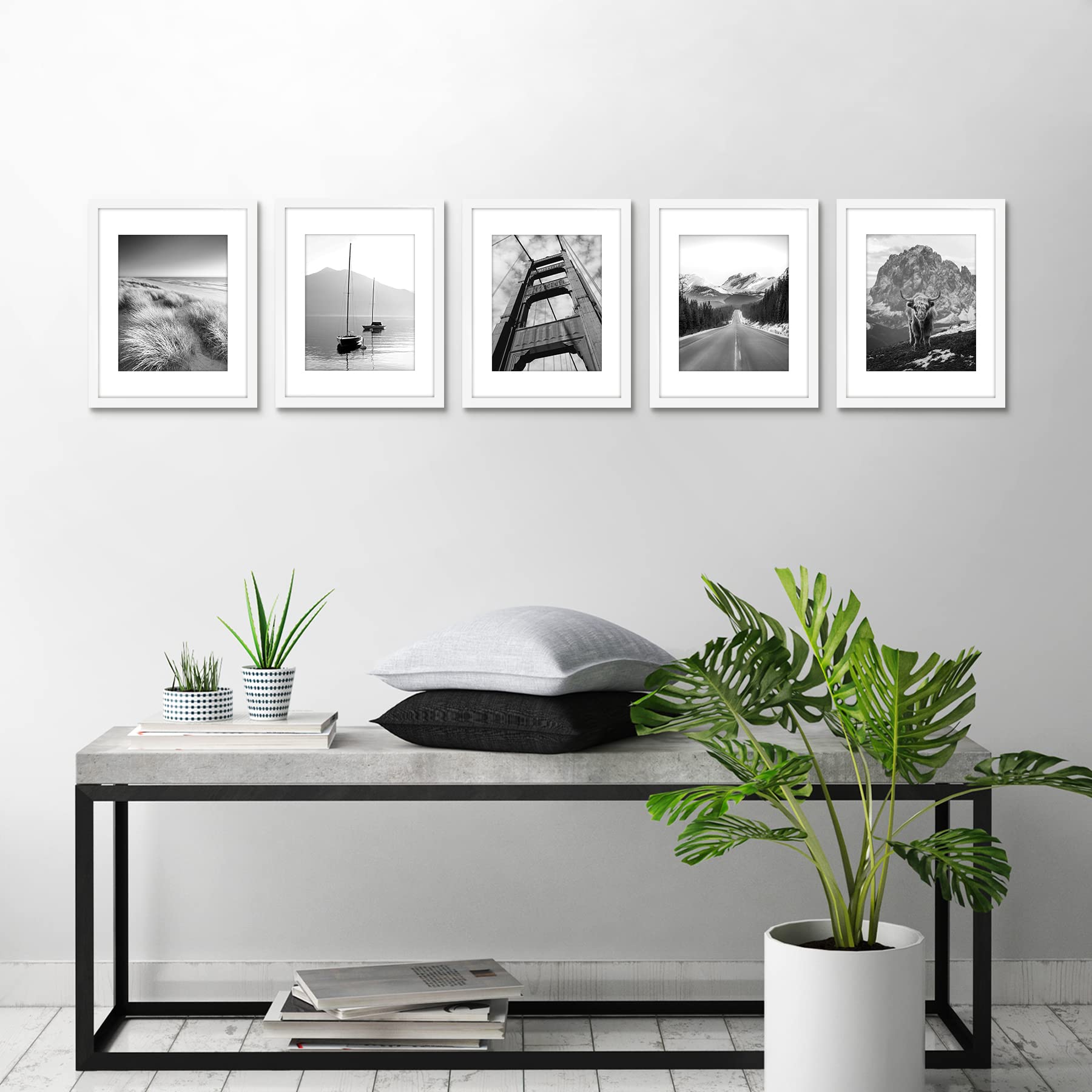 Americanflat 11x14 Picture Frame in White - Set of 5 - Use as 8x10 Picture Frame with Mat or 11x14 Frame Without Mat - Plexiglass Cover and Sawtooth Hanging Hardware for Horizontal or Vertical Display