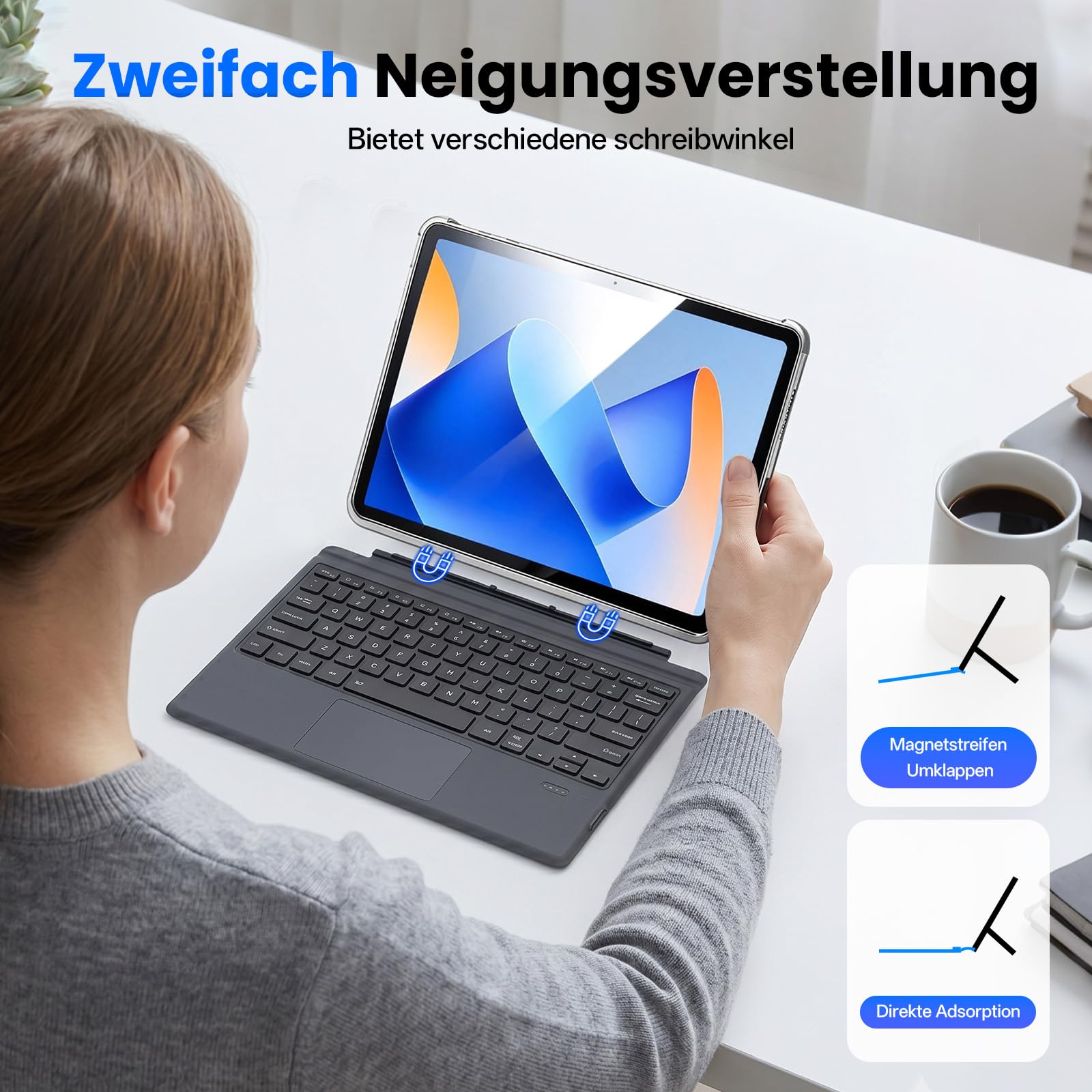 Bluetooth Tastatur für Surface Pro 7+/7/6/5/4/3, Kabellose Beleuchtete Tastatur, Ultraslim Tastatur mit Touchpad, Wiederaufladbare, Deutsche QWERTZ Layout