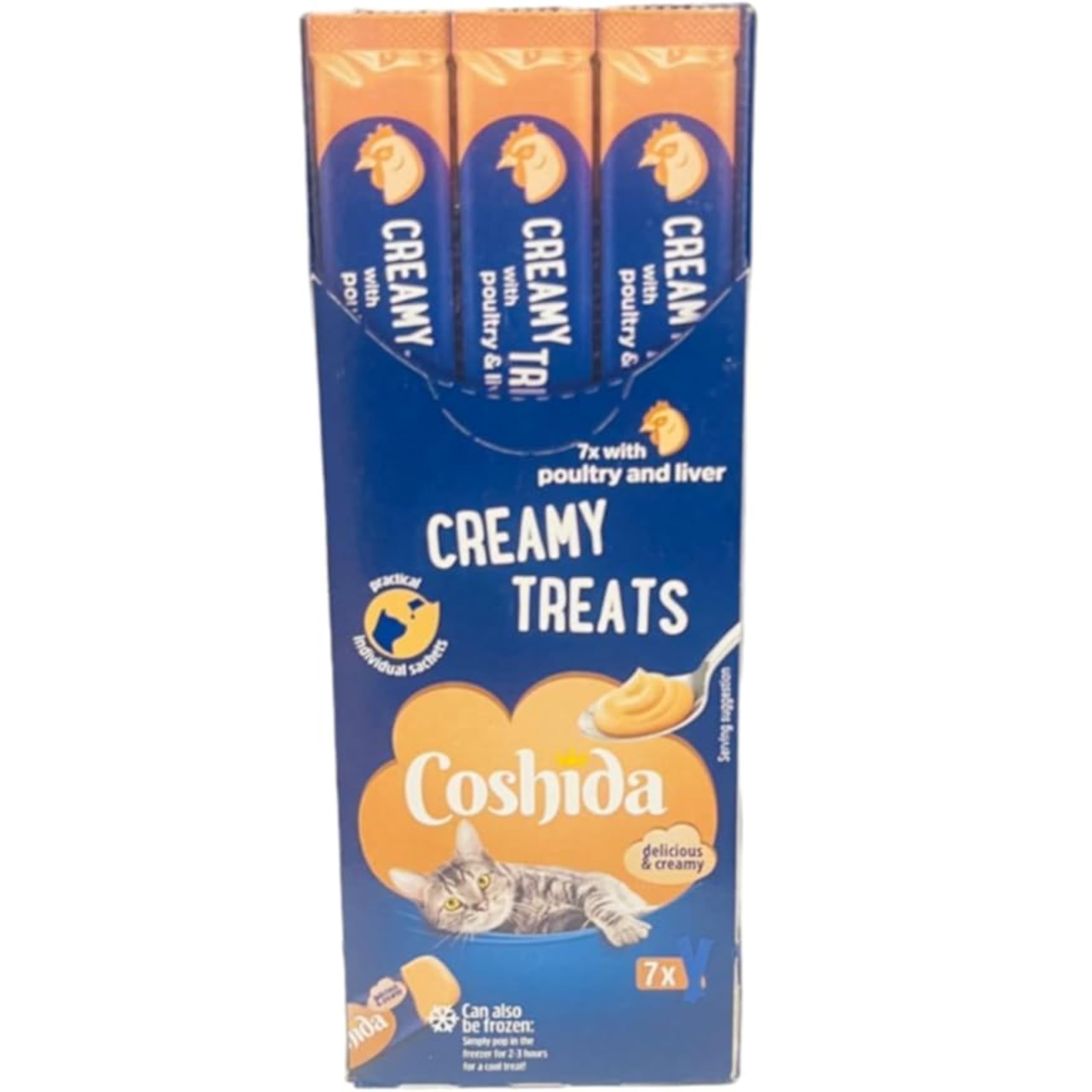Ark Future Coshida Creamy Cat Treats – 7 Individual Sachets – High Moisture Content – No Added Cereals or Preservatives – Pack of 1 x 112g Complementary (7x with poultry and liver)