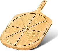 Vista 1 de Pala de pizza de madera de 16 pulgadas, espátula grande de bambú para pizza, tabla de servir, tablas de cortar de madera para pizza con 8 ranuras