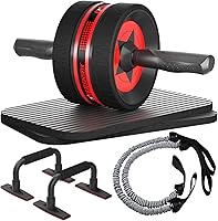 Vista 8 de Kit de ruedas para abdominales, rueda de ejercicio para entrenamiento de fuerza abdominal con barras para flexiones, bandas de resistencia