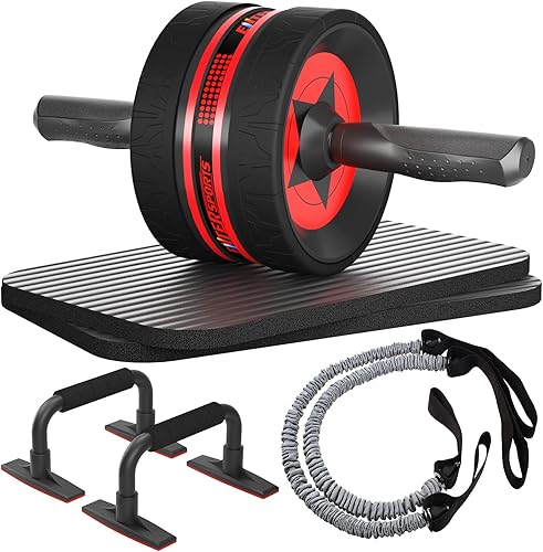 Miniatura 8 de EnterSports Ab Rollers Wheel Kit Exercise Wheel Core Strength Training Abdominal Roller Set with Push Up Bars Resistance Bands Knee Mat Home Gym