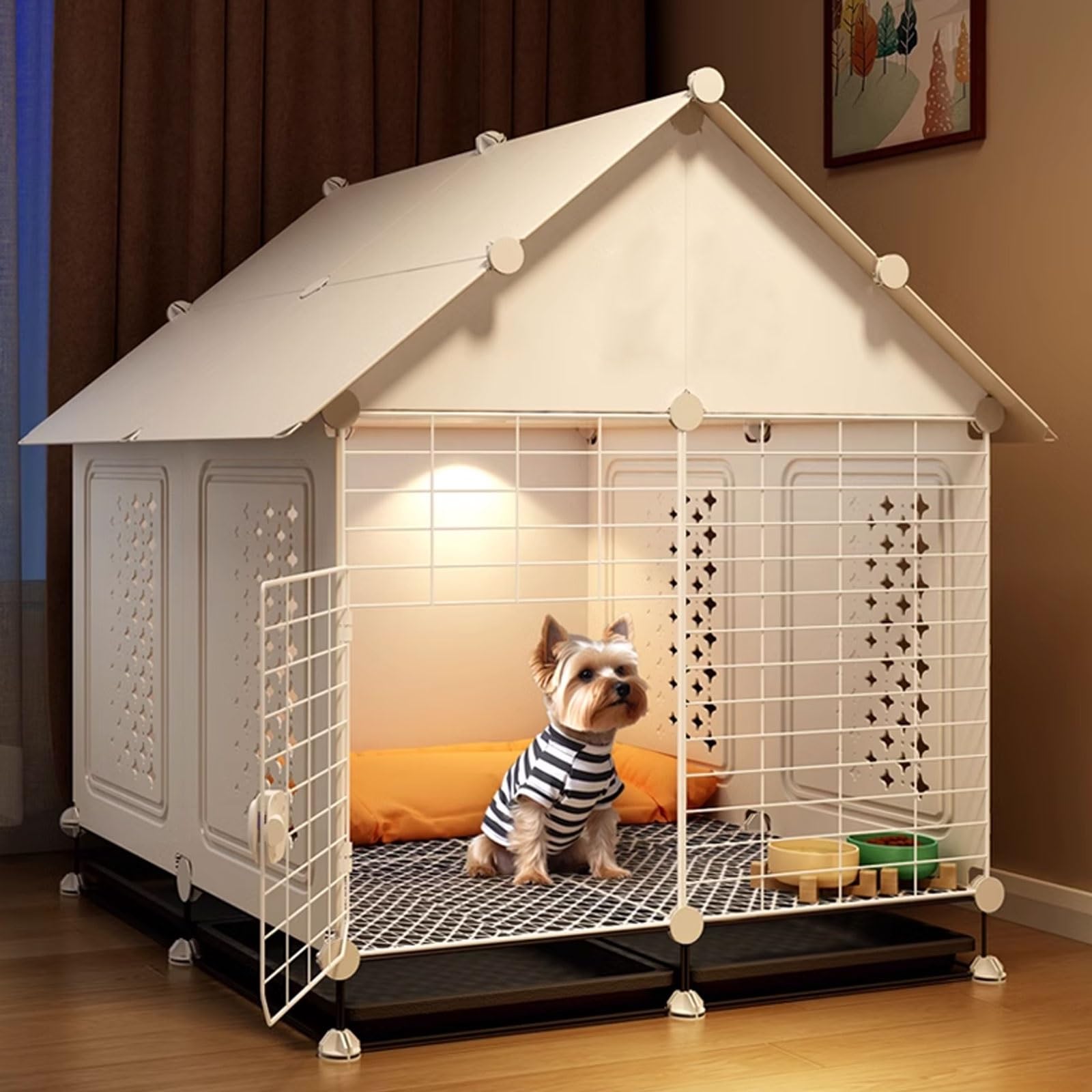 Small Dog playpen Made of Iron and PP Puppy playpen Indoor with 4 Pull-Out Trays Bottom mesh Foot pad Design for Kittens, Ferrets, Guinea Pigs - 71 * 71 * 91CM