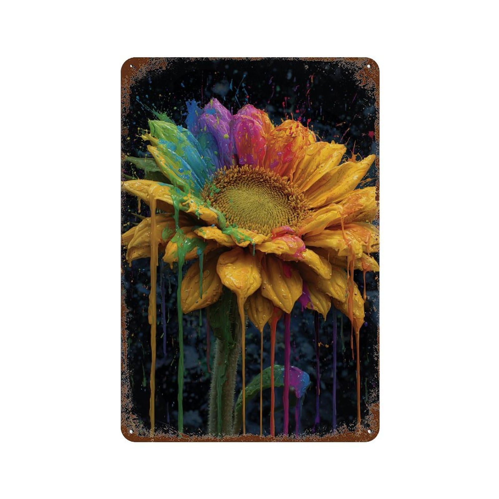 Colorful Sunflower Painting-1 Decorative Tin Sign 11.8"x7.9", for Bistro, Counter And Cafe Decor, Novelty Wall Decor