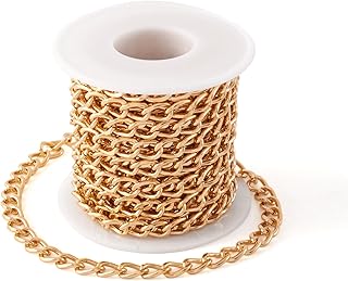 Craftdady 16.4 Feet Aluminum Curb Chain Link Gold Twisted Cable Cross Chain Unwelded 10x6.5mm with Spool for Bracelet Necklace Tassel Earring Jewelry Making