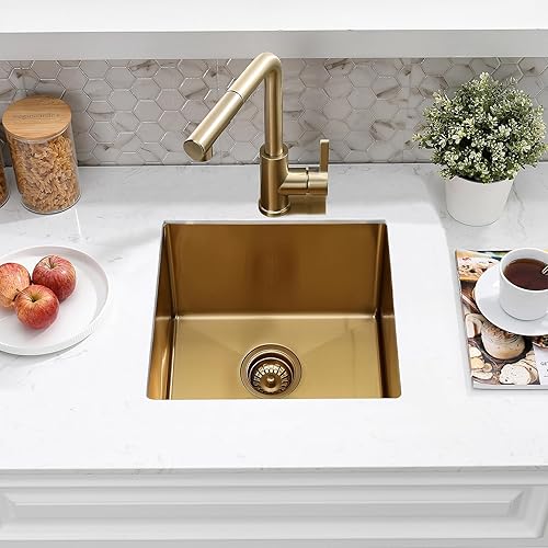 Miniatura 11 de Fregadero de cocina de 22 pulgadas para montaje inferior, fregadero de acero inoxidable de 22 x 16 pulgadas, calibre 18, hecho a mano, 8 pulgadas