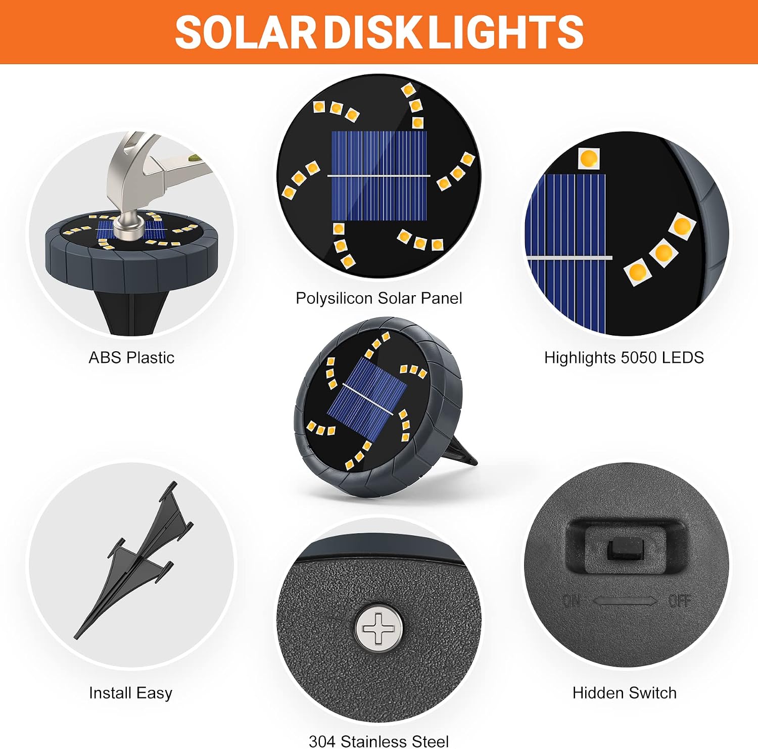 Solar Spot Lights Outdoor Waterproof, BoxRice 18 LED Extra Bright Landscape Solar Powered Outdoor Light 4pcs Decorative Garden Ground Disk Lamp Yard Spotlights for Patio Pathway Lawn Driveway Walkway