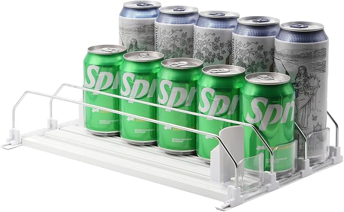Drink Organizer for Fridge,Adjustable Soda Can Dispenser for Refrigerator,Self Pushing Can and Bottle Holder for Fridge - Holds up to 15 Cans