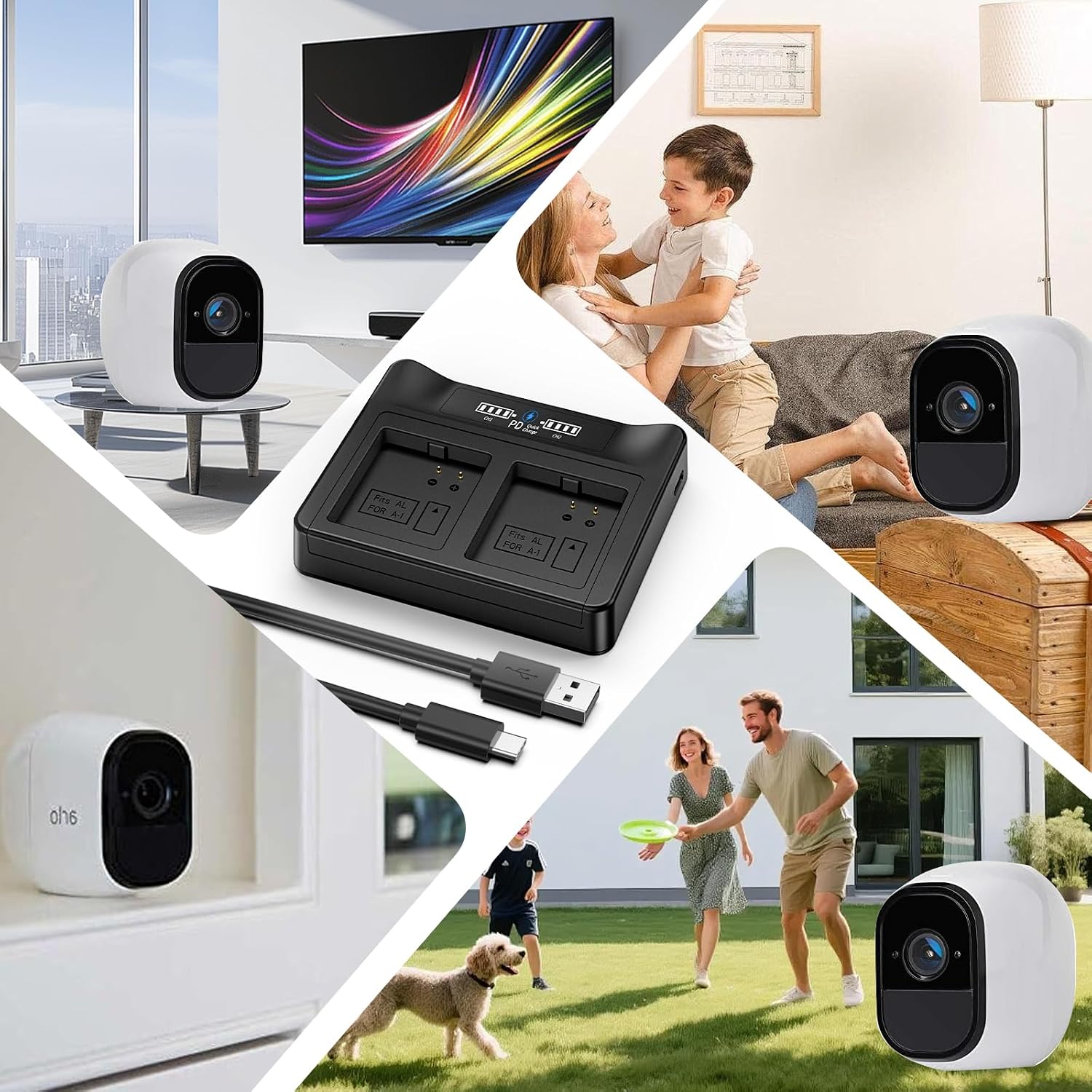 New 18W PD Fast Charging LCD USB Dual Battery Charging Station for Arlo Pro, Arlo Pro 2 Home Security Camera System Batteries