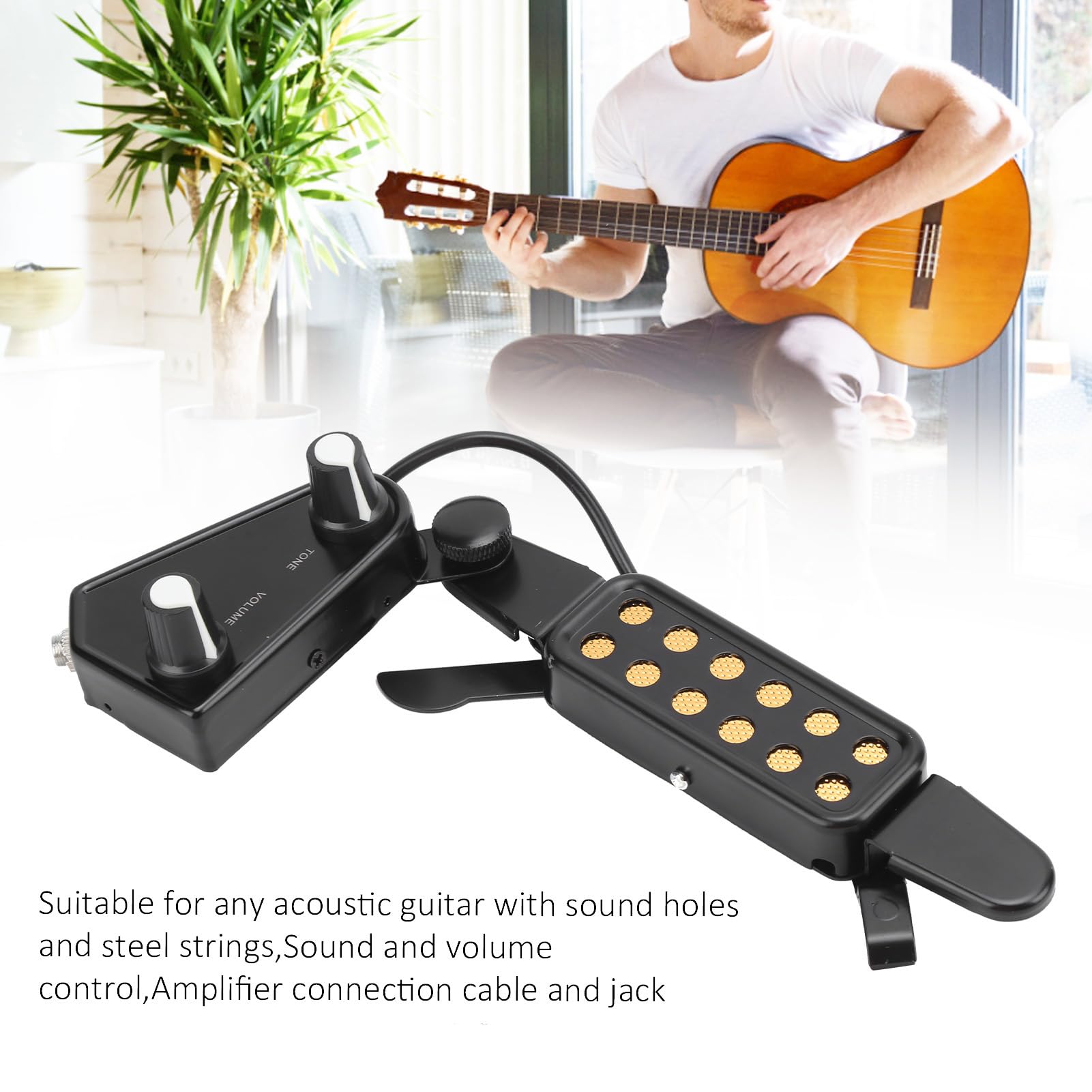 Nutriess Acoustic Guitar Electric Transducer Soundhole Pickup Preamplifier with Volume Control Black for Enhanced Sound Quality
