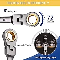 Vista 5 de 23-Piece Flex-Head Ratcheting Combination Wrench Set-Includes 14PCS Metric 8-24mm Ratchet Combination Wrenches Set,9PCS Allen Wrenches-72-Teeth,Cr-V