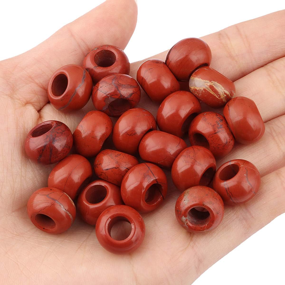 KYEYGWO Red Jasper Large Hole Polished Stone Loose Beads for Jewelry Making Rondelle Gemstone Beads for European Charm Bracelet Pack of 20 - Image 3