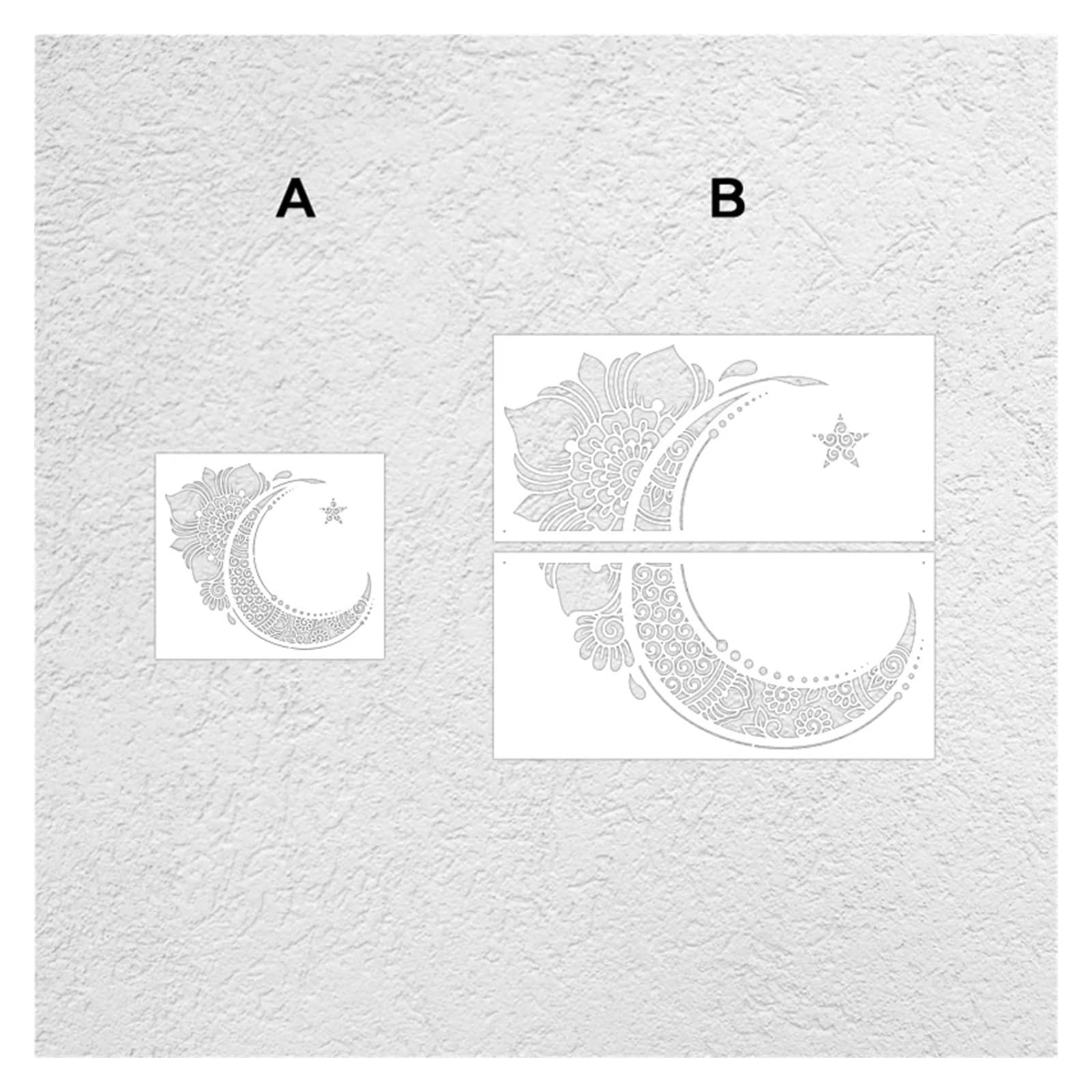 Wandschablone 45 cm – 90 cm Wandschablone Dekor for Malerei Vorlage Farbe Gips Larges Dekorative zu Mond Blume(M 56cmX50cm - B)