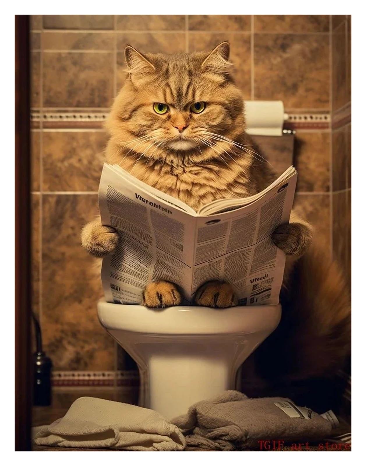 Byambd H Aesthetic Pictures Funny Fat Cat Toilet Newspaper Posters Print Wall Art Aesthetics Canvas Painting For Living Room Modern Ome Decor(,40X50cm)