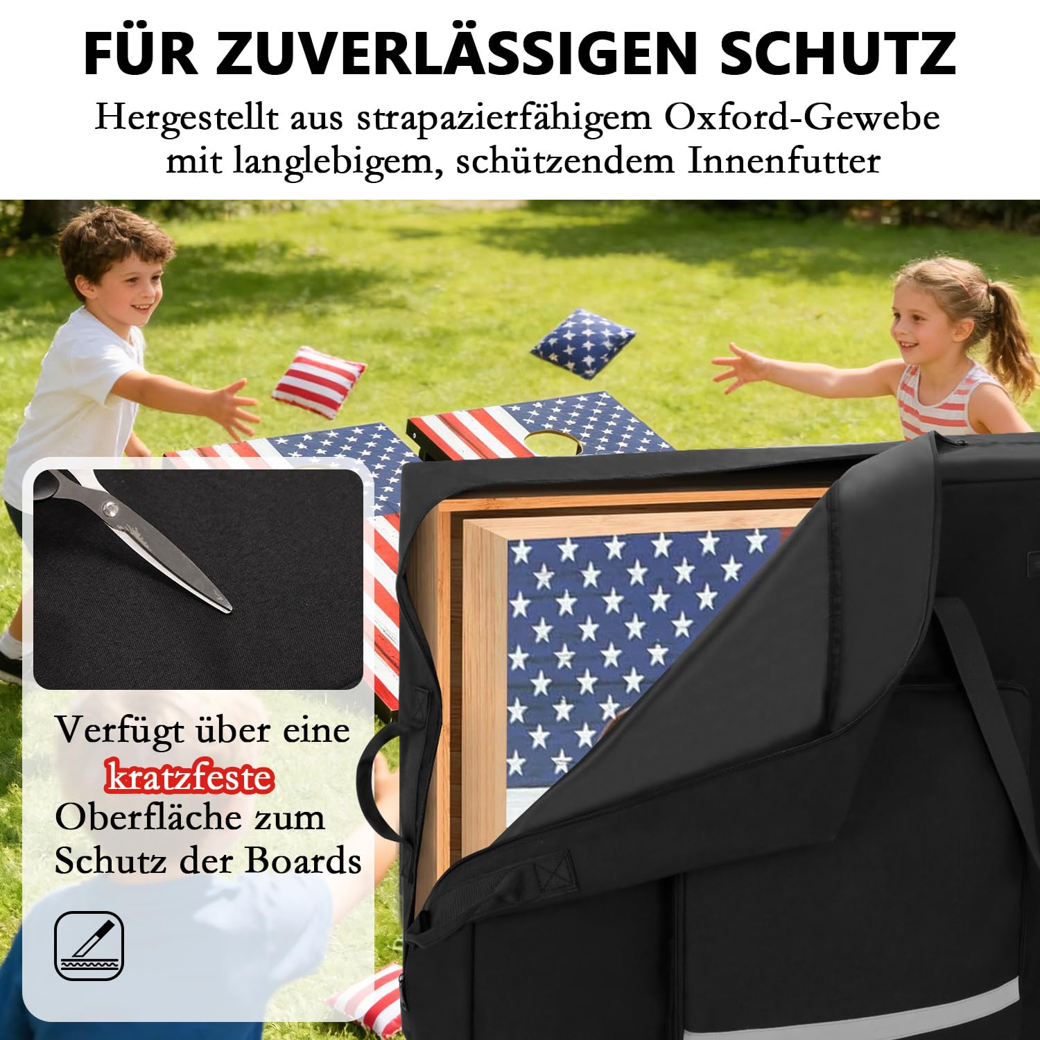 Cornhole-Tragetasche passend für reguläre 4' × 2' Boards, robuste 600D-Tragetasche mit gepolstertem Schultergurt, 2 zusätzliche Taschen für Cornhole-Wurfsäckchen und Zubehör, Schwarz (nur Tasche)