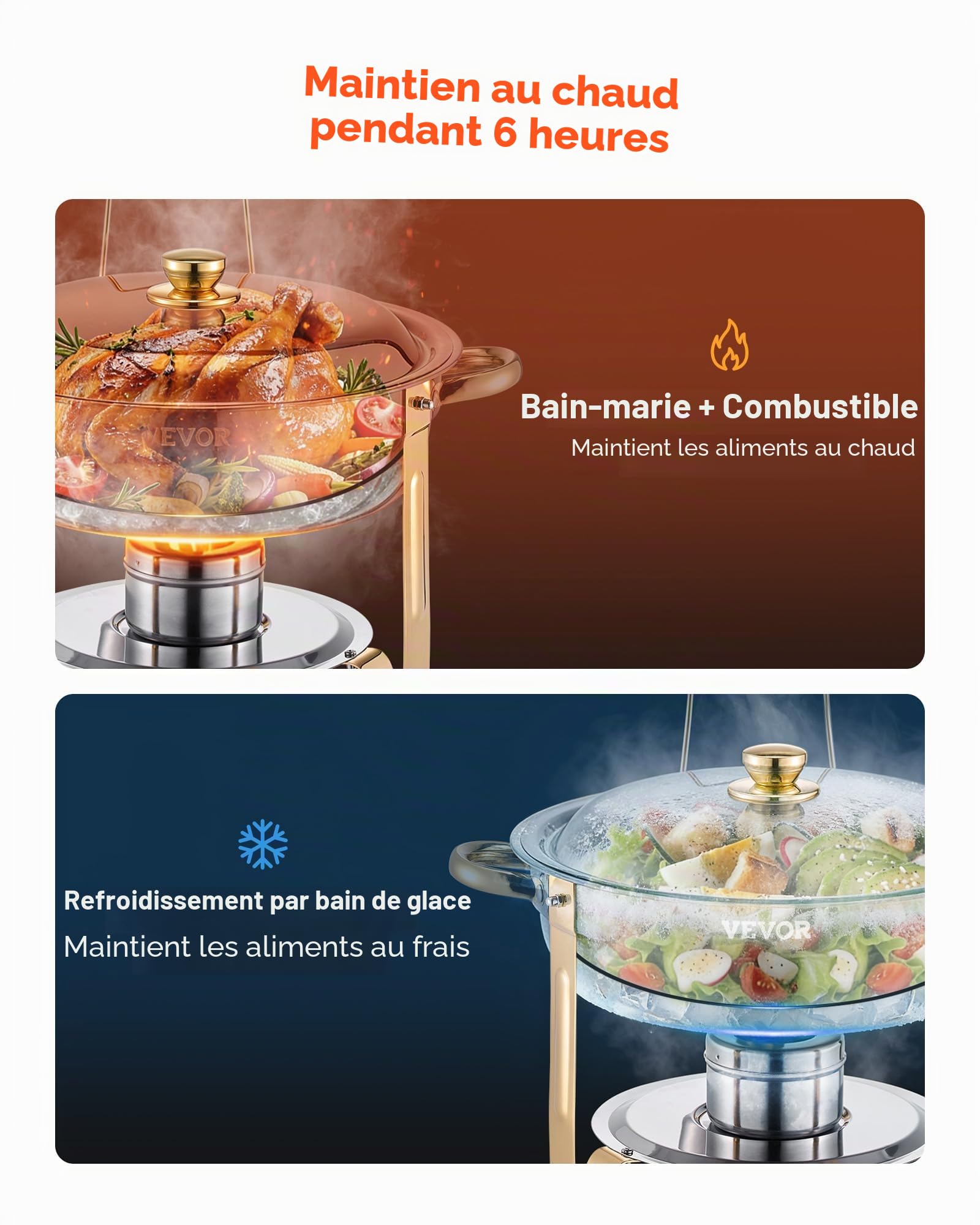 VEVOR Chauffe-Plat 4PCs 4,6 L, Buffet Chauffant Rond, Réchaud en Acier Inoxydable, avec 4 Bacs Pleine Grandeur, Couvercle et Pince, pour Buffet Libre-Service Banquet Hôtel Traiteur Restauration