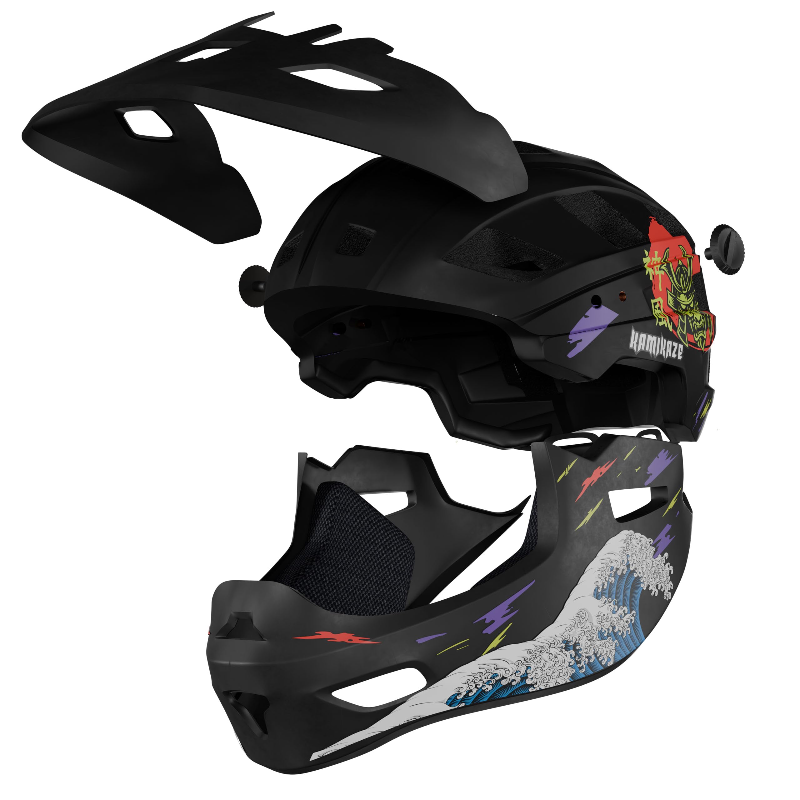 Kamikaze Ronin Wave Integralhelm Schwarz – Schutzhelm für Radfahren, Scooterfahren, Inlineskaten und Skateboarden, leicht, komfortabel und robust, Größen S, M und L
