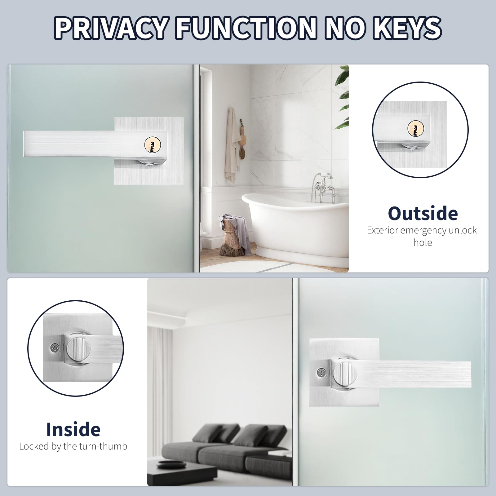 Gevvnss Door Lever Handle Lock,Interior Door Handle with Lock and Key,Entry Door Handle for Bedroom Office Left or Right Handing(Silver) - Image 3