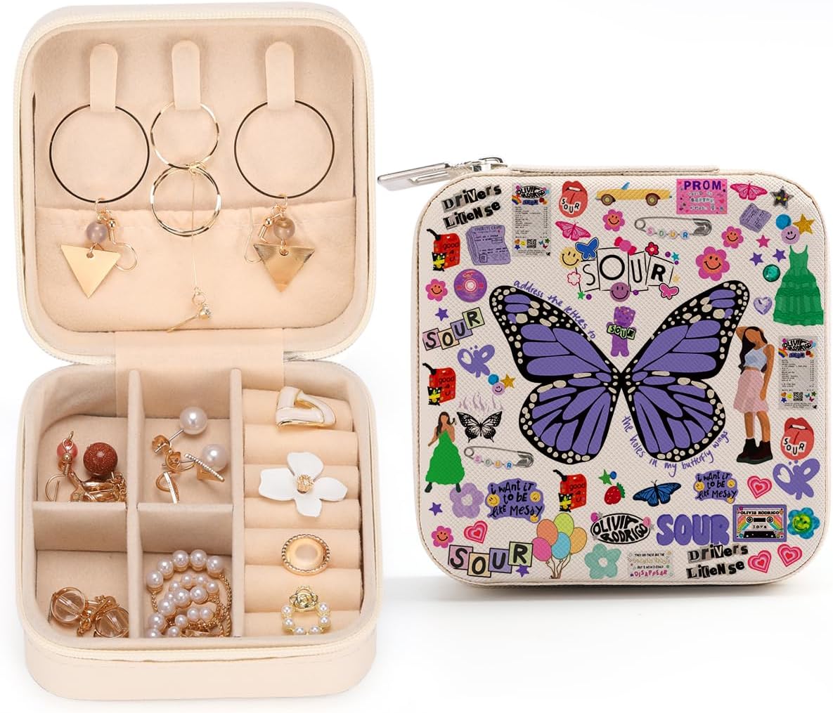 kdxpbpz Music Lovers Gifts for Women Rodrigo Sour OR Travel Jewelry Case Sour Song Gifts Fan Lover Classic Inspiration Music Gift for Women Her Friends Girls Holder Organizer Jewelry Box