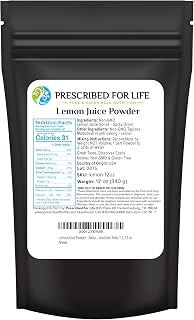 Prescribed for Life Lemon Juice Powder, Natural Spray Dried & Unsweetened Non GMO Lemon Juice, Reconstitute Ratio 1:2 (12oz / 340g)