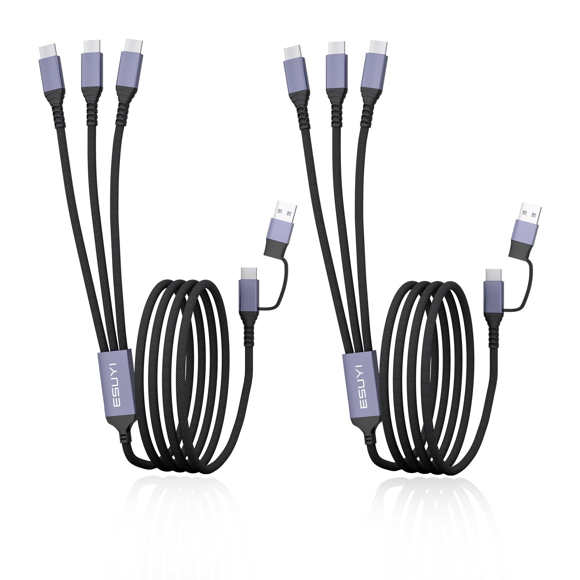 3 in 2 トラベルマルチ充電ケーブル【2本セット1.5M 60W】USB C…