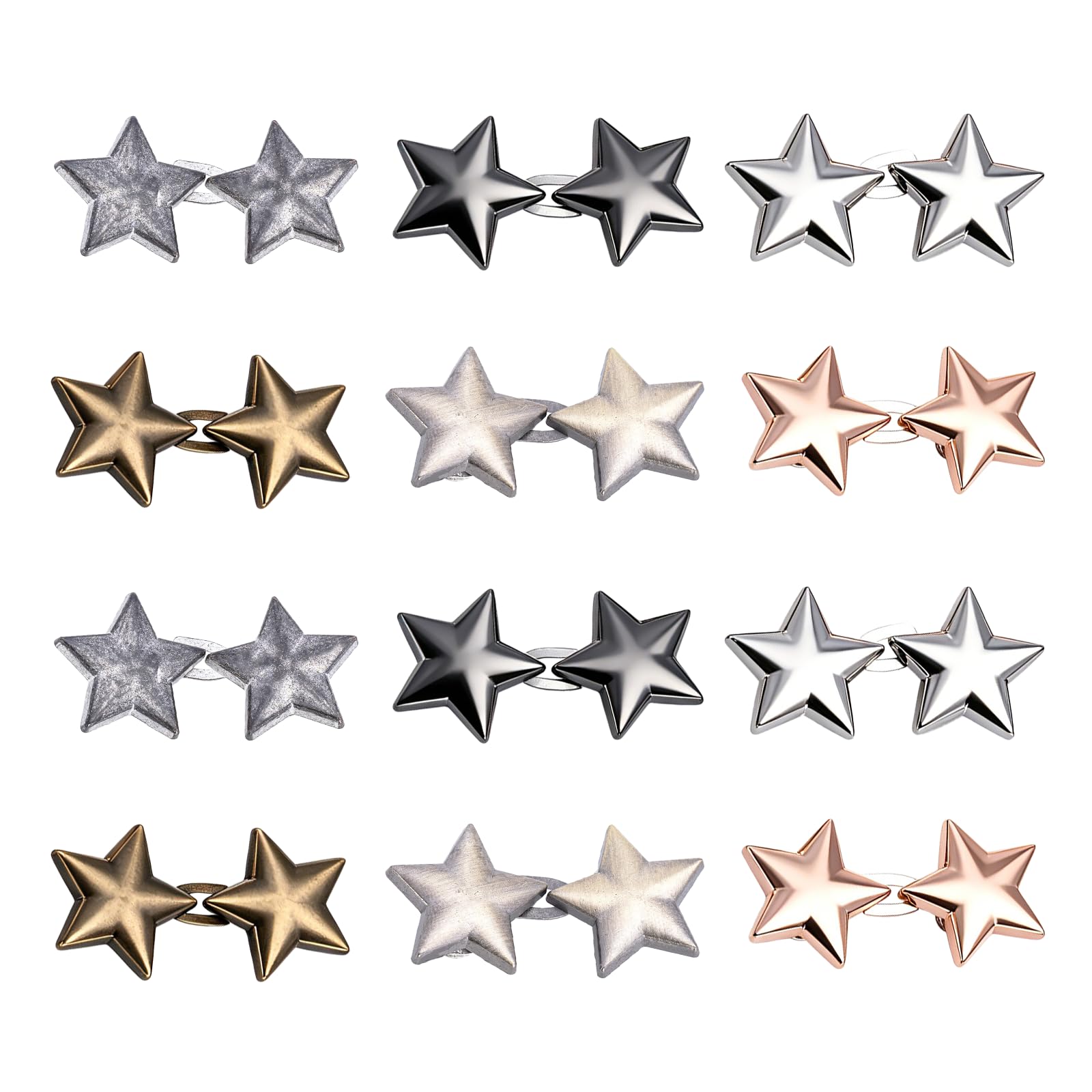 12pcs Star Waist Tightener Clips, Adjustable Alloy Trouser Clips for Tightening Loose Pants and Skirts During Travel & Daily Wear, No Sewing Needed, Ideal for Adults and Fashion Lovers