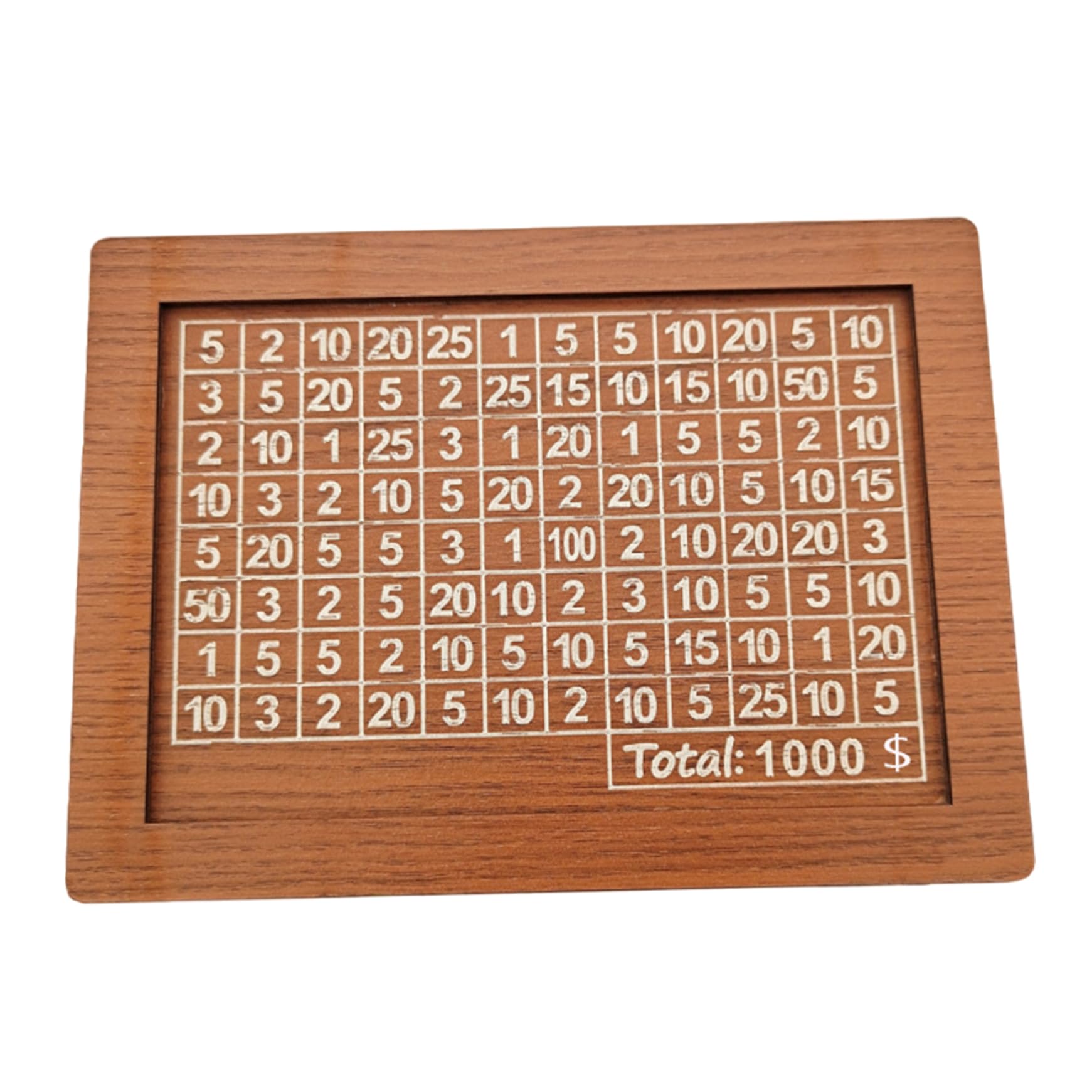 Money Saving Box with Numbers Grid Sturdy Boxwood Cash Savings Box with Slot for Coin and Banknote 1000$ Target Savings Challenge for Adults Kids Boys Girls Wooden Money Saving Cash